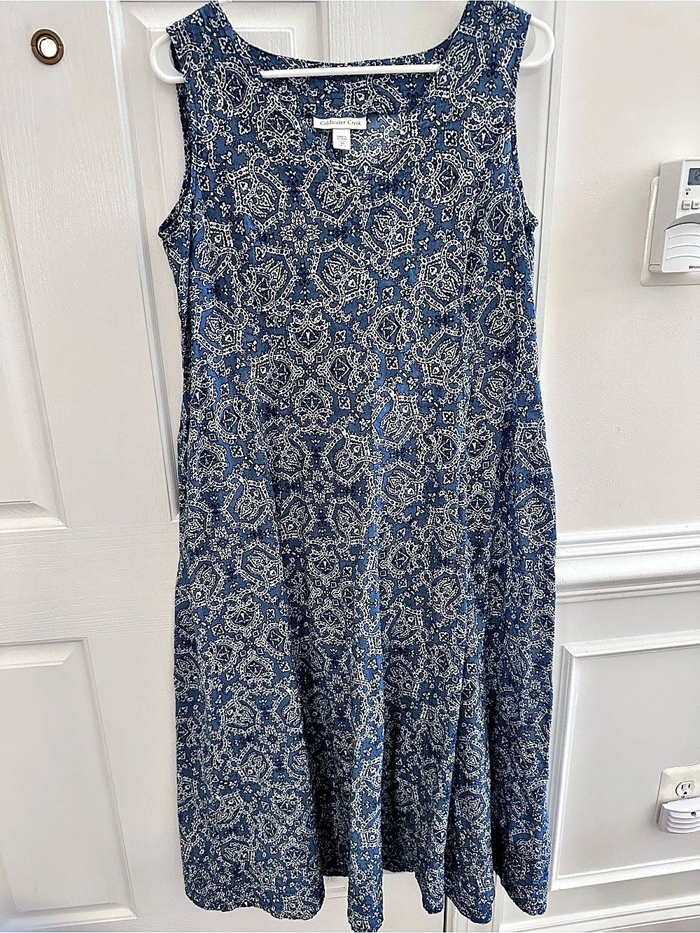 Coldwater Creek Cotton Sleeveless Midi Shift Dress Blue & White Medium